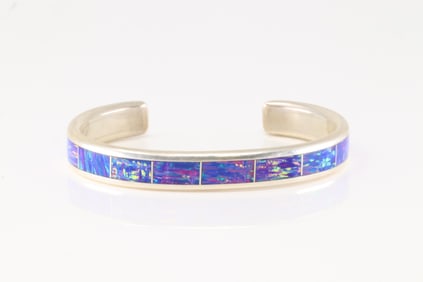 Native America Navajo Sterling Silver Synthetic Opal Bracelet By Loretto.