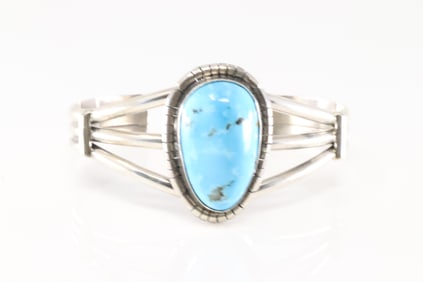 Native America Navajo Sterling Silver Kingman Turquoise Bracelet Cuff By S.E.