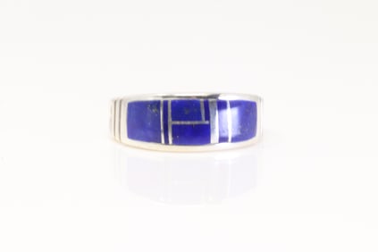 Native America Navajo Sterling Silver Lapis Stone Inlay Ring By Rick Tolino.