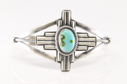 Native America Navajo Sterling Silver Sonora Gold Turquoise Bracelet Cuff By M.B.
