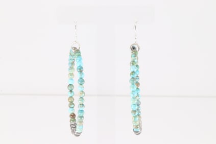 Native America Navajo Sterling Silver Turquoise / Pearl Beaded Hoop Earring's.