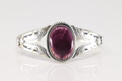 Native America Navajo Sterling Silver Purple Spiny Oyster Bracelet Cuff By M.