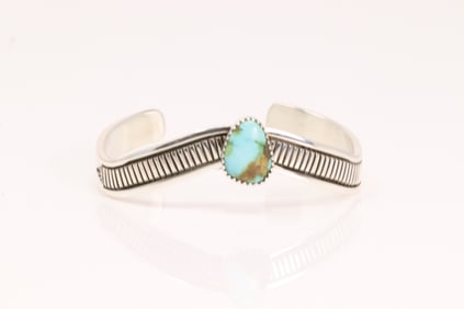 Native America Navajo Sterling Silver Sonora Gold Turquoise Bracelet By B.Morgan.