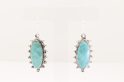 Native America Navajo Sterling Silver Turquoise Dangling Earring's By Rosemary Saunders.