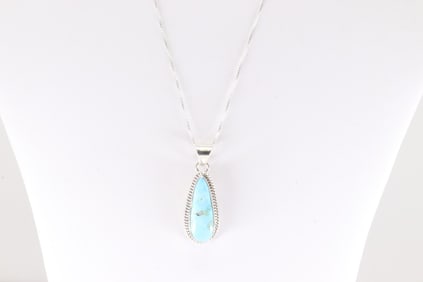 Native America Navajo Sterling Silver Turquoise Pendant By A. with A 925 Necklace.