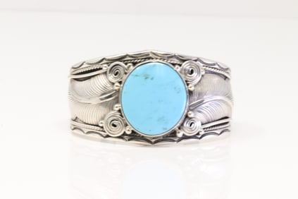 Native America Navajo Sterling Silver Turquoise Bracelet Cuff y Darrell Morgan.