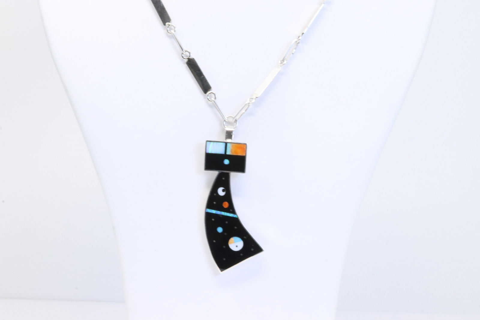 Native America Navajo Sterling Silver Night Sky Multi-Stone Inlay Necklace By Harold Smith. (1 of 4)