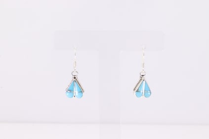 Native America Zuni Sterling Silver Turquoise Inlay Dangling Earring's By Vaelda Nastacio.