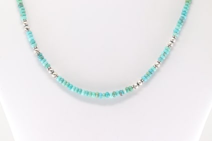 Native America Navajo Sterling Silver Turquoise / Pearl Beaded Necklace.