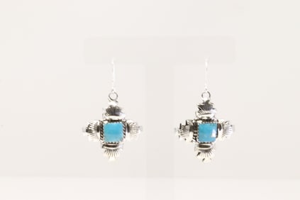 Native America Navajo Sterling Silver Turquoise Dangling Earring's By Gwendolyn Burnside.