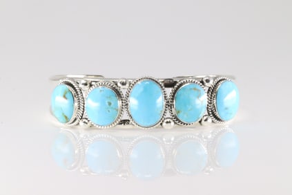 Native America Navajo Sterling Silver Turquoise Barcelet Cuff By Raymond Yazzie.