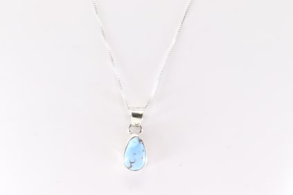 Native America Navajo Sterling Silver Golden Hill Turquoise Pendant & A 925 Necklace By T.F.