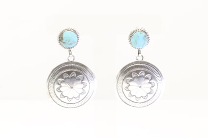 Native America Navajo Sterling Silver Turquoise Post / Dangling Earring's By Annete Martinez.