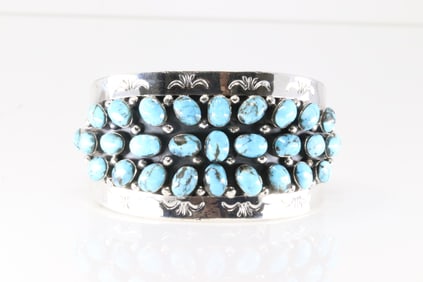 Native America Navajo Sterling Silver Turquoise Bracelet Cuff By Emerson Delgarito.