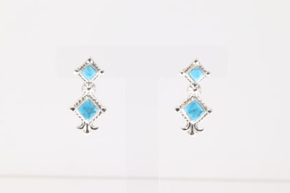 Native America Navajo Sterling Silver Turquoise Post Earring's By Sadie Jim.