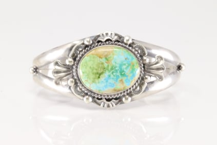 Native America Navajo Sterling Silver Sonora Gold Turquoise Bracelet Cuff By Jimmy Lee.