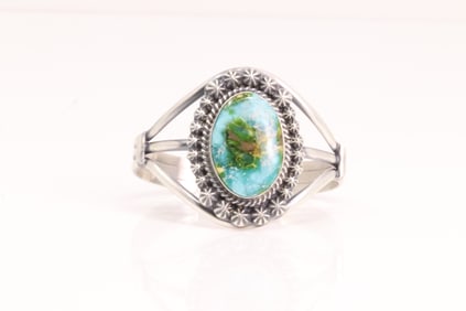 Native America Navajo Sterling Silver Sonora Gold Turquoise Bracelet Cuff By Ray Delgarito.