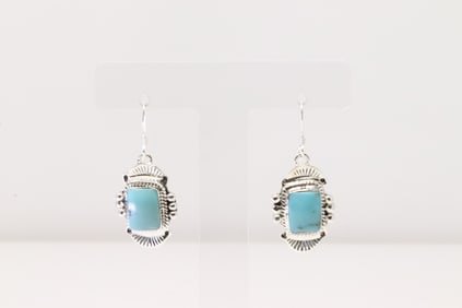 Native America Navajo Sterling Silver Turquoise Dangling Earring's By Arlene Lewis.