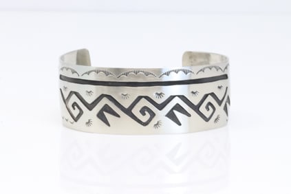 Native America Navajo Sterling Silver Solid Design Bracelet By B.