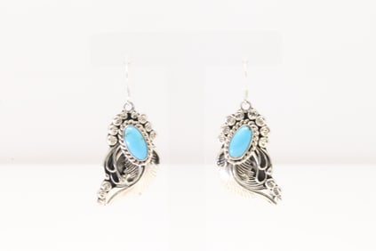 Native America Navajo Sterling Silver Turquoise Dangling Earring's By Annette Martinez.