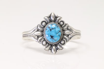 Native America Navajo Sterling Silver Turquoise Bracelet Cuff By Derrick.