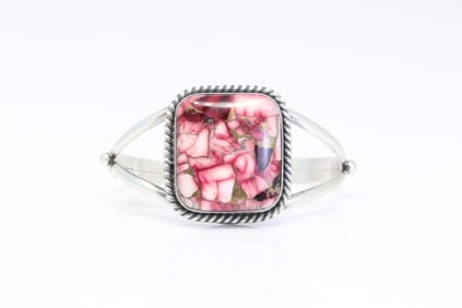 Native America Navajo Sterling Silver Turquoise Compressed Bracelet Cuff By Augustine Largo.