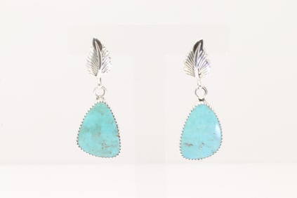 Native America Navajo Sterling Silver Turquoise Leaf Post / Dangling Earring's By Hiram Largo.