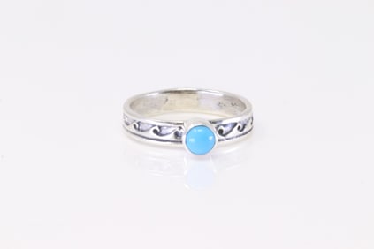 Native America Navajo Sterling Silver Wave Water Symbol Turquoise Ring.
