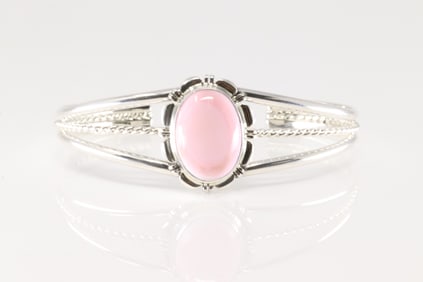 Native America Navajo Sterling Silver Pink Conch Bracelet Cuff By N.J.