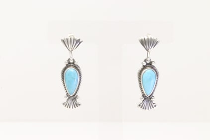 Native America Navajo Sterling Silver Turquoise Post / Dangling Earring's By Annie Spencer.