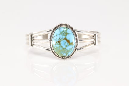 Native America Navajo Sterling Silver Kingman Turquoise Bracelet Cuff By S.E.