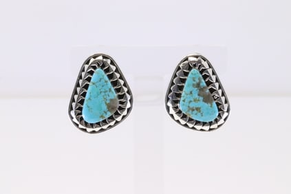 Native America Navajo Sterling Silver Turquoise Post Earring's By Sharon McCarthy.