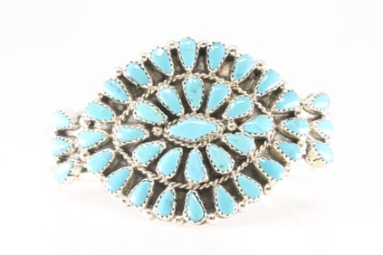 Native America Navajo Sterling Silver Turquoise Bracelet Cuff By Alicia Wilson.