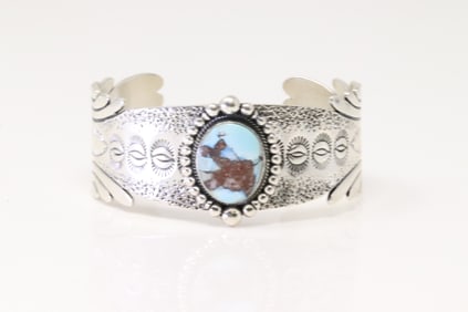 Native America Navajo Sterling Silver Golden Hill Turuqoise Bracelet By B.Benally.