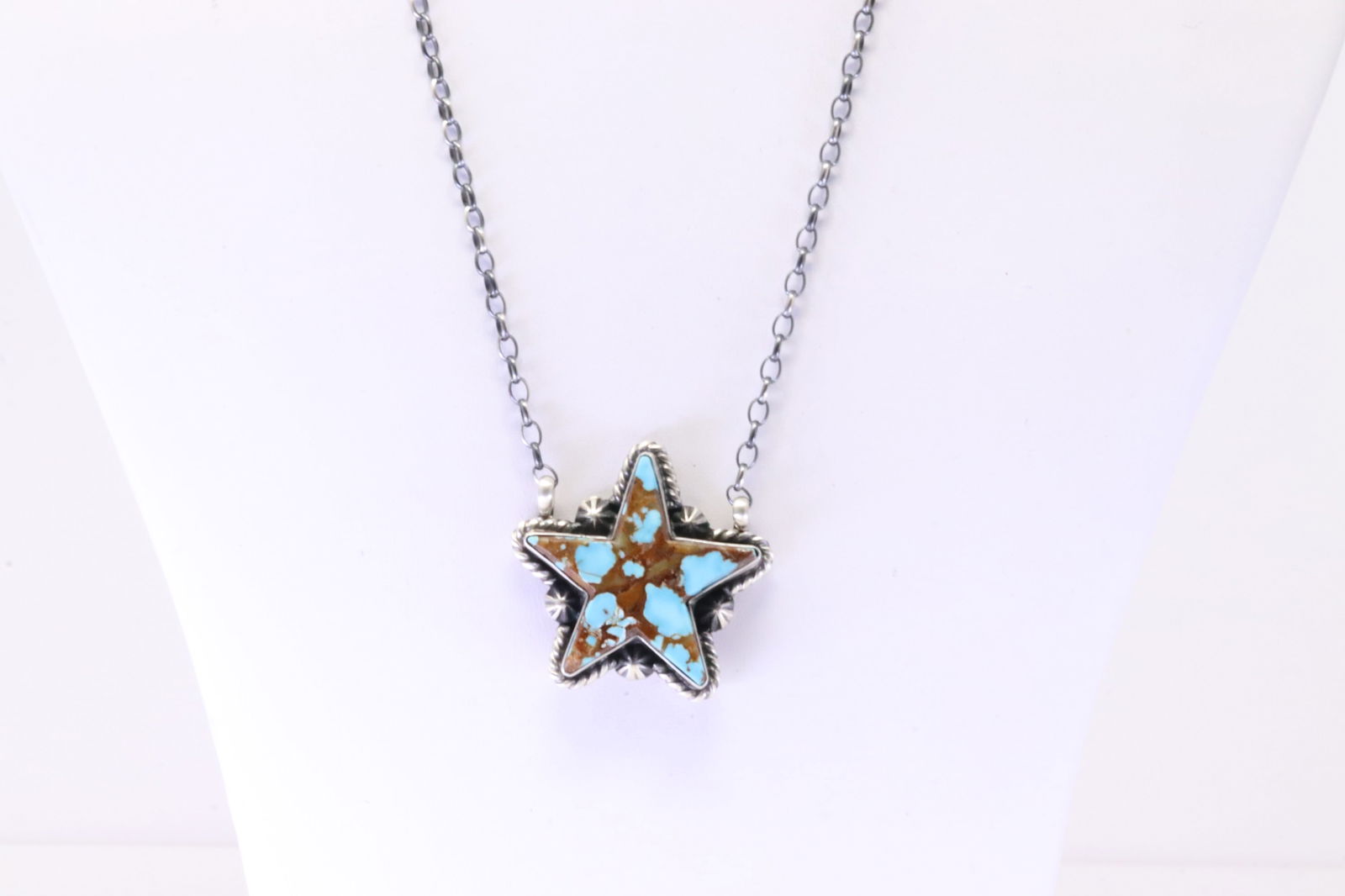 Native America Navajo Sterling Silver Kingman Turquoise Star Necklace By Donovan Skeets. (1 of 4)