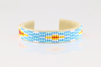 Native America Navajo Multi-Color Stone Leather Bracelet.