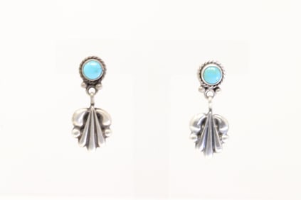 Native America Navajo Sterling Silver Turquoise Post / Dangling Earring's By Sharon McCarthy.