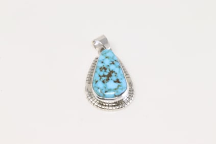 Native America Navajo Sterling Silver Kingman Turquoise Pendant By J.F.