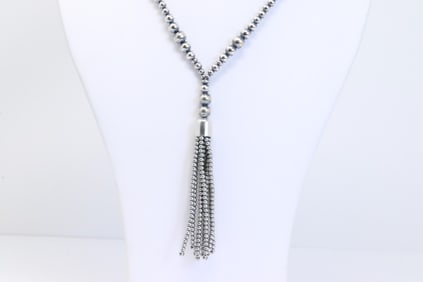 Native America Navajo Sterling Silver Pearl Beaded Necklace.