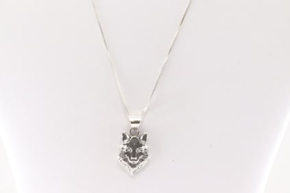 Native America Navajo Sterling Silver Wolf Pendant & A 925 Necklace.