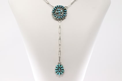 Native American Navajo Sterling Silver Turquoise Necklace By Loretta Delgarito.