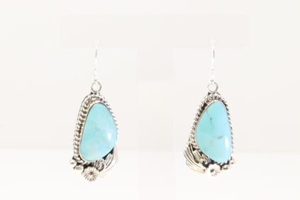 Native American Navajo Sterling Silver Turquoise Dangling Earring's By Fannie Platero.