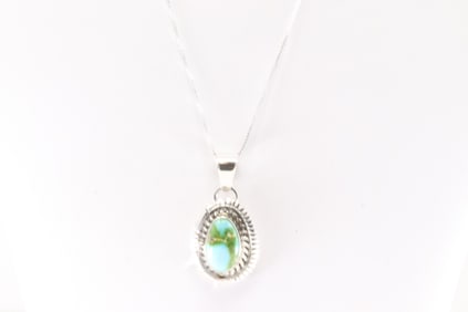 Native American Navajo Sterling Silver Sonora Gold Turquoise Pendant with A 925 Necklace By  N.J.