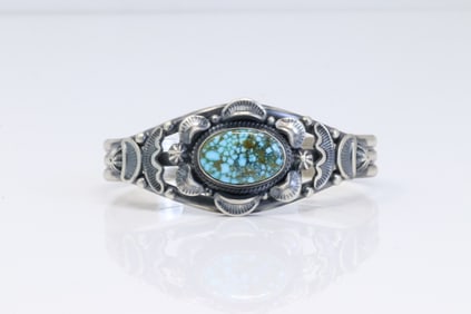 Native America Navajo Sterling Silver Kingman Turquoise Bracelet Cuff By R.H.B.