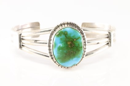 Native American Navajo Sterling Silver Sonora Gold Turquoise Bracelet Cuff By S.E.