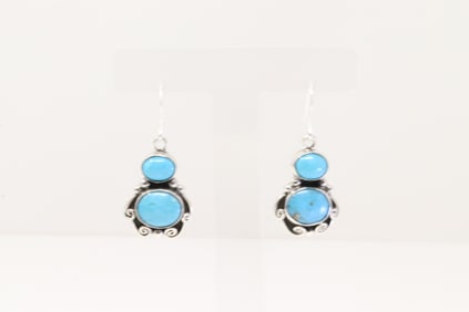 Native American Navajo Sterling Silver Turquoise Dangling Earring's By Sheena Jack.