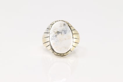 Native American Navajo Sterling Silver White Buffalo Ring By R.