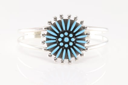 Native American Zuni Sterling Silver Turquoise Bracelet Cuff By S.B.