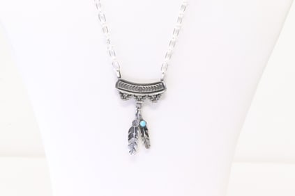 Native America Navajo Sterling Silver Turquoise Necklace By Annie Spencer.