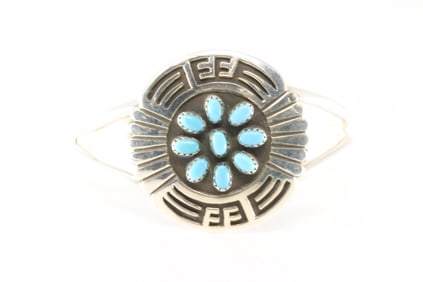 Native America Navajo Sterling Silver Turquoise Bracelet Cuff By Roscott.